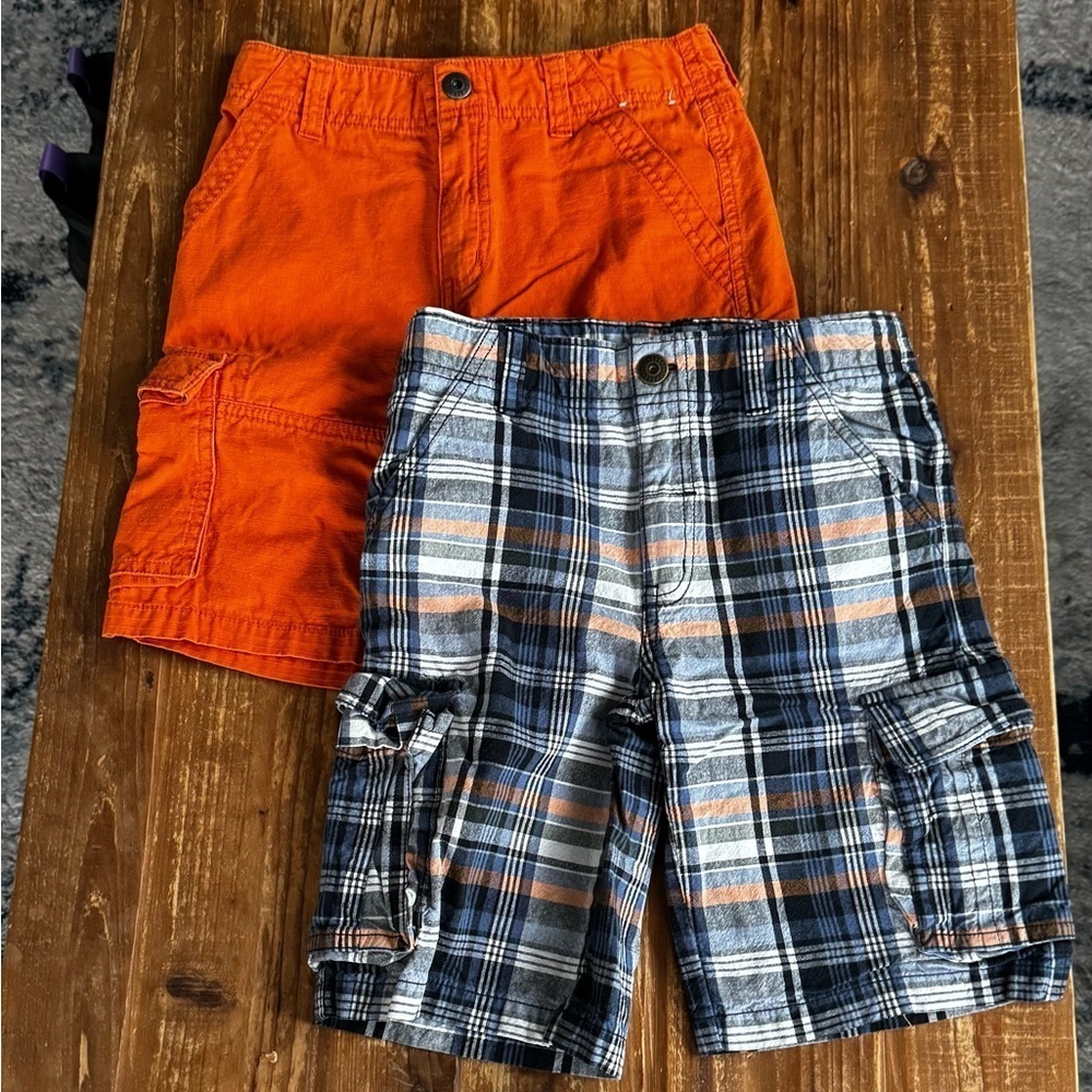 Gymboree Orange Cargo Shorts and Plaid Shorts Set